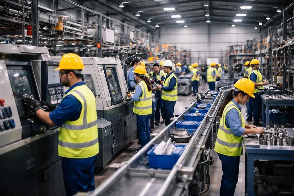 Manufacturing professionals working in a production environment