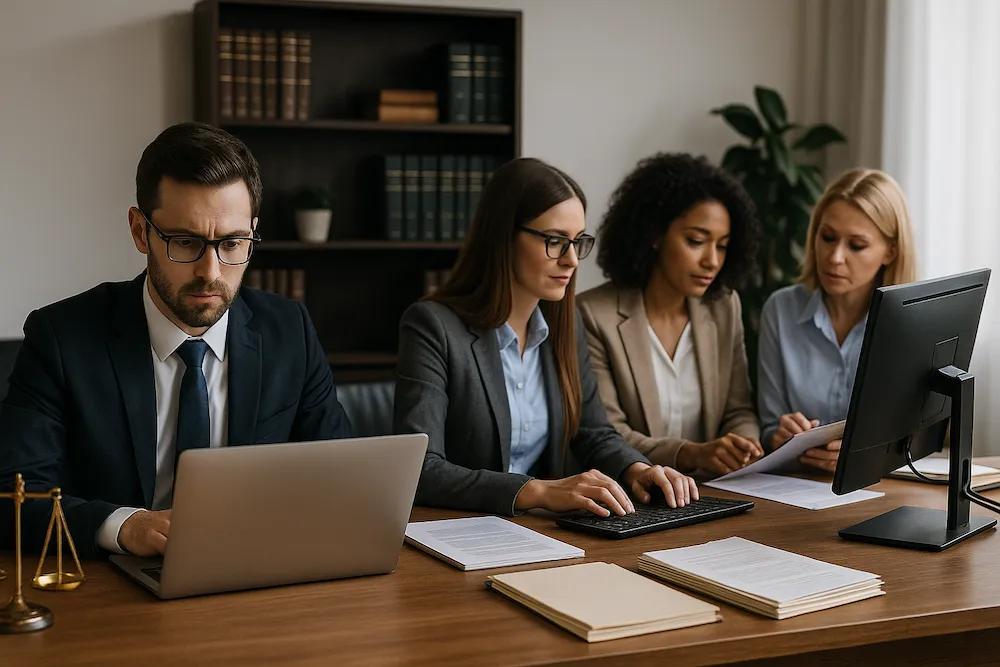 Law firm professionals working together